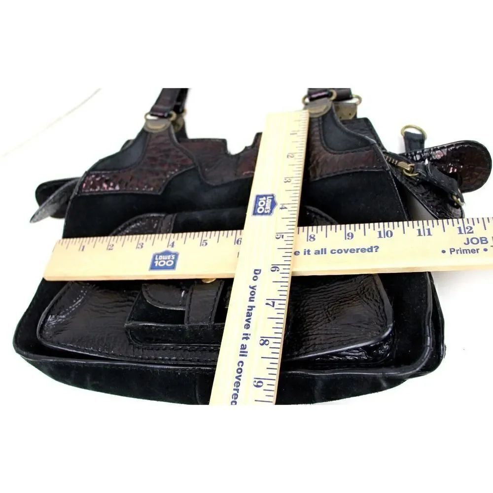 BICA CHEIA BLACK CRINKLED GENUINE LEATHER SUEDE TOTE SHOULDER BAG HANDBAG PURSE - Picture 10 of 10